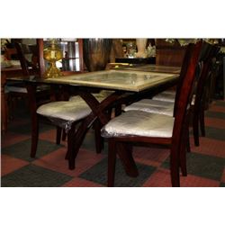 GLASS TOP DINING ROOM TABLE W/ 6 CHAIRS