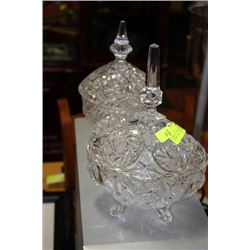 PAIR OF PINWHEEL CRYSTAL LIDDED & FOOTED CANDY