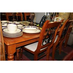 SOLID WOOD ETCHED DINING TABLE W/ 6 PADDED