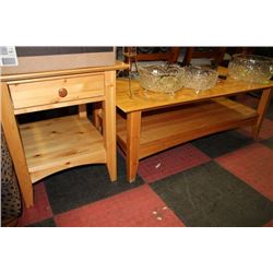 SOLID PINE WOOD COFFEE TABLE & SIDE TABLE SET