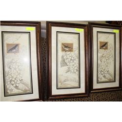 3-PIECE FRAMED BIRD PICTURES - SIZES ALL: 28" H X