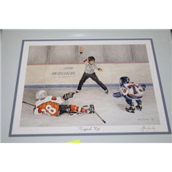 JOHN NEWBY TRIPPED UP SIGNED HOCKEY PRINT