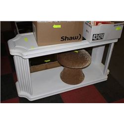 PAINTED WHITE SOFA TABLE W GLASS