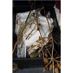 ESTATE LOT BLACK TOTE WITH CONTENTS- DOILIES ETC