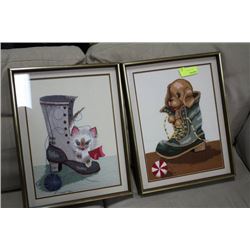 PAIR OF CAT AND DOG NEEDLEPOINT PICTURES