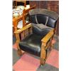Image 1 : VINTAGE OAK CARVED LEATHER ROCKING CHAIR