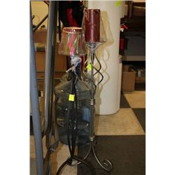 SILVER&BLACK FLOOR METAL CANDLE STAND W/ CANDLE