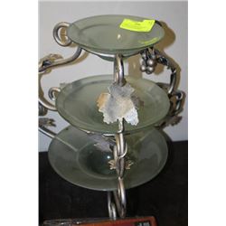 3 TIERED FROSTED GLASS AND METAL FRUIT/CONDIMENT/