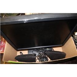BOX W/ 19" SAMSUNG MONITOR & COMPUTER SPEAKERS