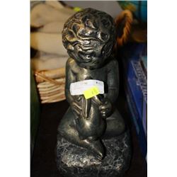 BRONZE BOY WITH RABBIT STATUE