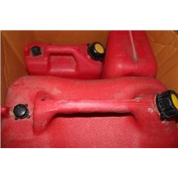 BOX W/ 3 RED GAS CANS