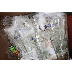 BOX WITH BEER MUGS, HIGHBALL AND BRANDY GLASSES