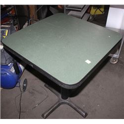 GREEN WOOD TOP PEDESTAL TABLE X 2