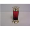 Image 1 : CRANBERRY GLASS AND SILVER CYLINDRICAL SHAPED SUGAR SIFTER,Birmingham 1913 60 - 80...