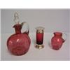 Image 1 : VICTORIAN CRANBERRY CLARET JUG,with clear handle and stopper together with Victorian Cranberry cr...