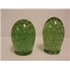 Image 1 : PAIR OF GREEN GLASS DUMPS,with the rain pattern of bubbles A.F. 19th cent 85 - 125...