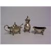 Image 1 : SILVER PLATED CRUET,comprising a pepper pot,glass lined salt,glass lined mustard pot with lid and...