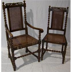 SET OF 8 OAK DINING CHAIRS,with barley twist supports, Bergere backs and pads. Circa 1920 + 700 -...