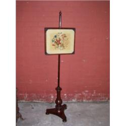 VICTORIAN MAHOGANY POLE SCREEN,with ajustable needlework panel on tripod base 180 - 220...