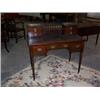 Image 1 : PRETTY EDWARDIAN MAHOGANY LADIES WRITING DESK,with raised galleried drawers and shelf,with leathe...