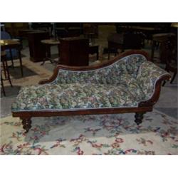 VICTORIAN MAHOGANY CHAISE LONGUE,with scrolled back and side,on bulbous legs and castors 300 - 40...