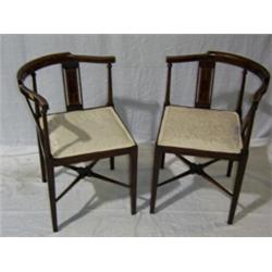 PAIR OF EDWARDIAN CORNER CHAIRS,with box strung inlay on straight tapering legs and crossed stret...