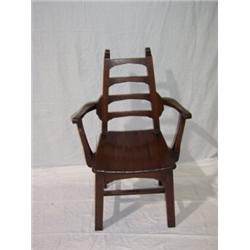 OAK ARTS AND CRAFTS STYLE ARMCHAIR,with ladder back, open arms and straight legs 80 - 120...