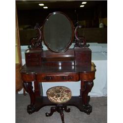 MAGNIFICENT EARLY VICTORIAN DUCHES DRESSING TABLE,swing mirror flanked either side with scrolled...