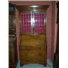 Image 1 : ARTS AND CRAFTS STYLE OAK BUREAU BOOKCASE,with leaded glass doors,over three long drawers with dr...
