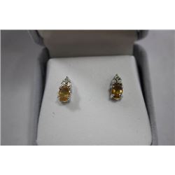 STERLING SILVER CITRINE & DIAMOND EARRINGS