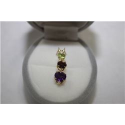 10K GOLD PERIDOT, GARNET & AMETHYST PENDANT