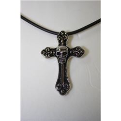STAINLESS STEEL CROSS PENDANT WITH LEATHERITE