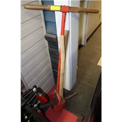 BUNDLE WITH AXE , PICK AND POST HOLE DIGGER