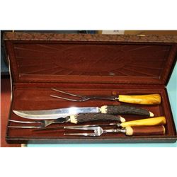 VINTAGE BONE HANDLE CARVING SET - 5 PIECE