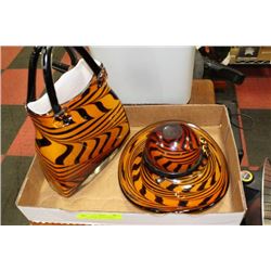 FLAT W/ART GLASS PURSE AND MATCHING ART GLASS HAT