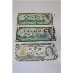 2 1954 AND 1 1973 CANADA 1 DOLLAR BANKNOTES