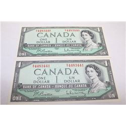 MINT 1954 I DOLLAR BANKNOTE X2