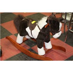 PLUSH PINTO ROCKING HORSE WITH LEATHER SADDLE