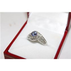 10K WHITE GOLD TANZANITE AND DIAMOND RING