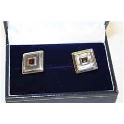 STERLING SILVER GARNET CUFFLINKS