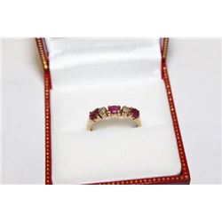 10KT GOLD GENUINE RUBY AND DIAMOND ACCENT RING