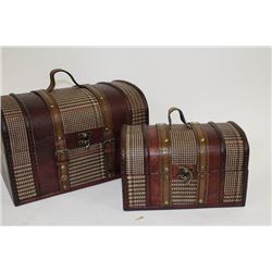2 SMALL WOOD & LEATHER TRUNKS