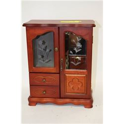 WOODEN JEWELLRY BOX - ETCHED GLASS DOOR