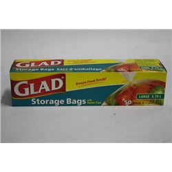 BOX OF 50 LARGE GLAD STORAGE BAGS