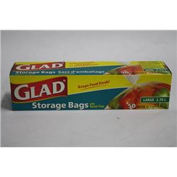 BOX OF 50 LARGE GLAD STORAGE BAGS