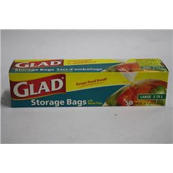 BOX OF 50 LARGE GLAD STORAGE BAGS