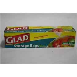 BOX OF 50 LARGE GLAD STORAGE BAGS