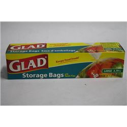 BOX OF 50 LARGE GLAD STORAGE BAGS