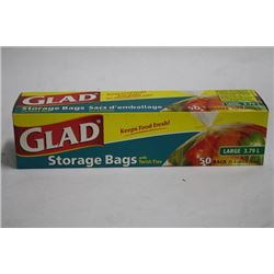 BOX OF 50 LARGE GLAD STORAGE BAGS