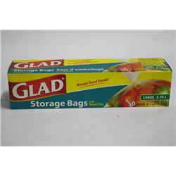 BOX OF 50 LARGE GLAD STORAGE BAGS